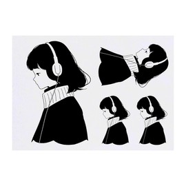 4 x 'Girl with Headphones' Temporary Tattoos - Water Resistant, Skin-Safe, Non-Toxic Transfers, Mixed Sizes (TO00073166)