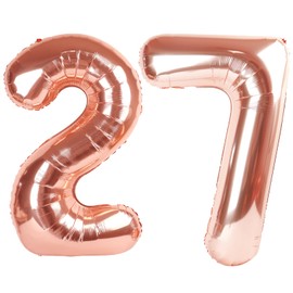 40 Inch Rose Gold Balloon Number 27 Balloon,Jumbo Mylar Foil Helium Balloon for 27 Digital Balloons for Birthday Party,Wedding Anniversary Party Decorations