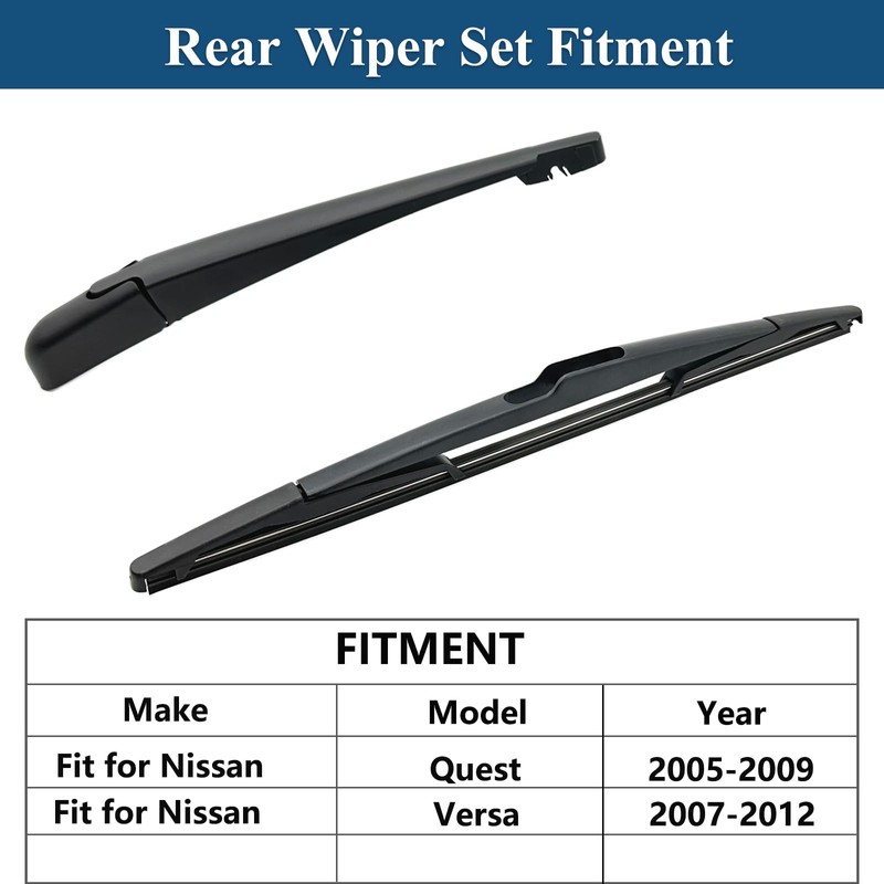 Rear Windshield Wipers Blade Arm Set for Nissan Quest 2005-2009,