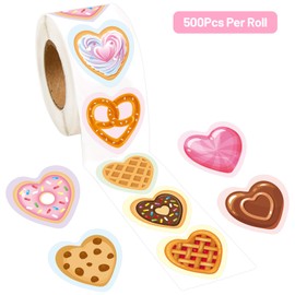 500Pcs Heart Stickers Valentines Day Stickers for Kids Dessert Chocolate Cookie Sticker Roll Happy Valentine's Day Party Decorations Supplies
