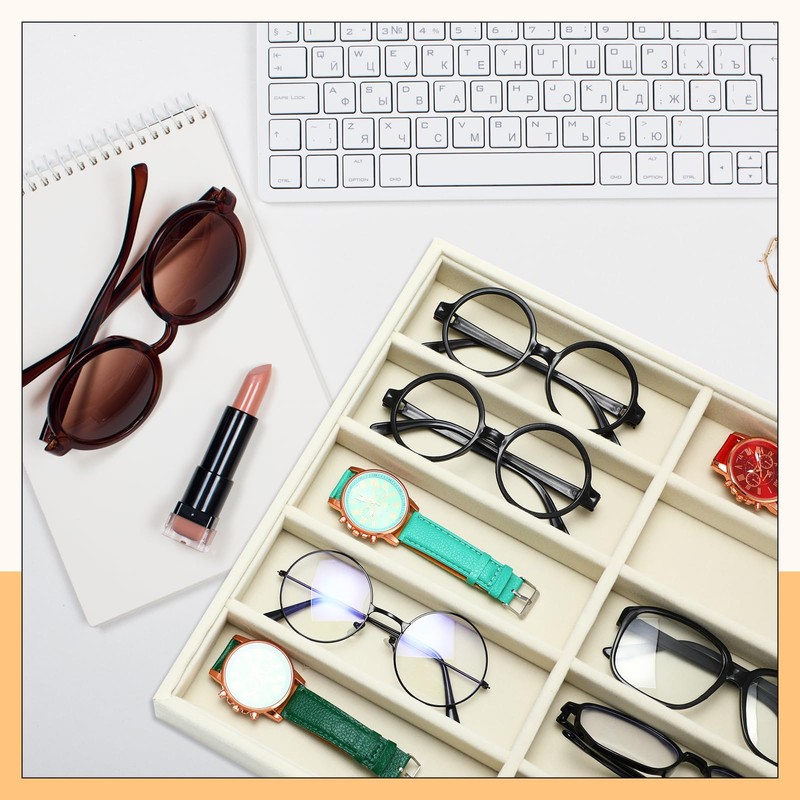 Batiyeer Sunglasses Organizer Storage Tray 10 Grids Eyewear Watch Holder