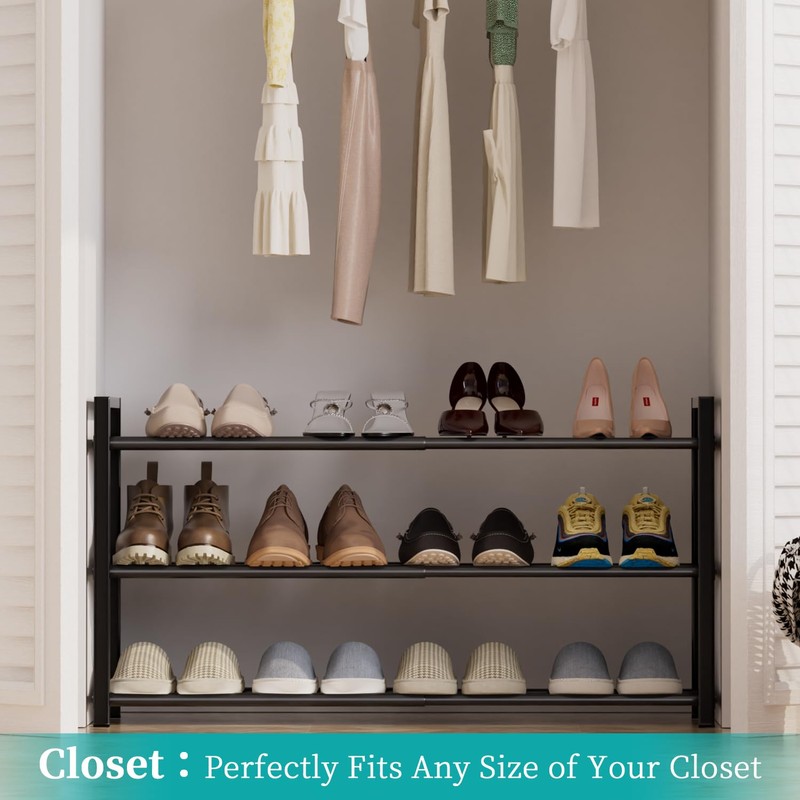 EKETE Expandable Shoe Rack,Adjustable and Stackable 3-Tier Shoe Rack Organizer,