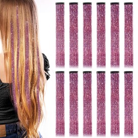 Dalababa 12 Pcs Hair Tinsel Kit, Sparkling Tinsel Hair Extension Clips, Glittering Shiny Fairy Accessories for Women Girls Party Cosplay Festival