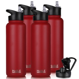HASLE OUTFITTERS 40oz Stainless Steel Water Bottle, Vacuum Insulated Double Walled Leak Proof Sports Water Bottle with 2 Lids (Straw and Spout Lid) Thermo Mug Keep Cold and Hot(Red,4)