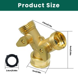 Garden Hose Splitter 2 Way Heavy Duty, Solid Brass Spigot Splitter Hose Y Splitter with Shutoff Valve, Faucet Adapter with Long Handle for Gardening Water Hose Shut Off Valve Hose Connector Fittings