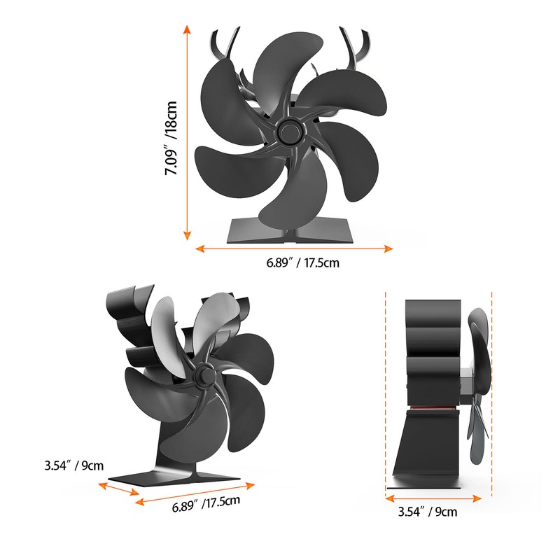 Wood Stove Fan 6 Blades Heat Powered Burning Fireplace Fan