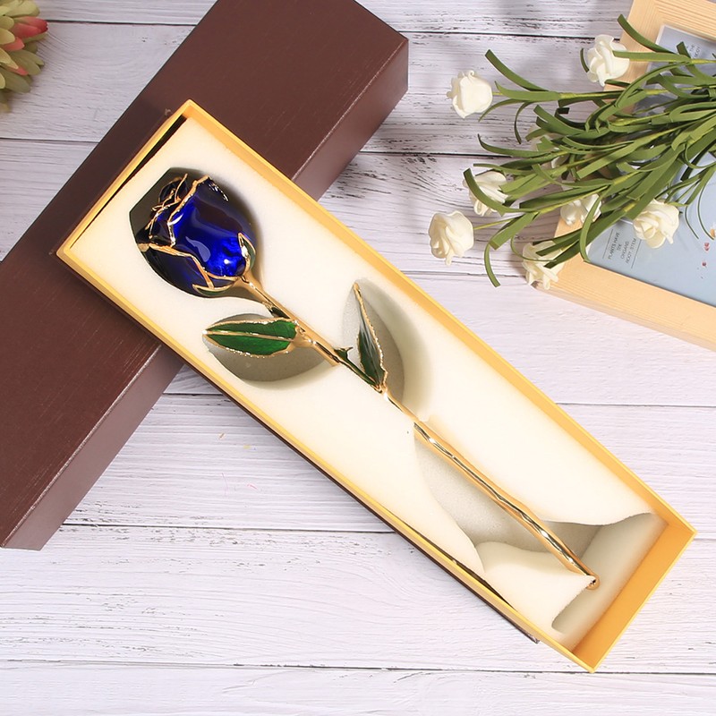 Golded Rose Flower Gift 24K Bright Deep Blue Base for