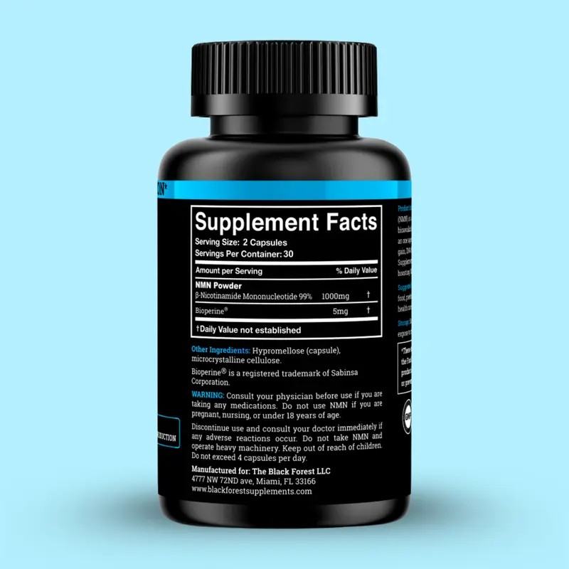 Black Forest Supplements NMN 1000mg – Dietary Supplement with BioPerine