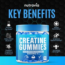 Creatine Gummies Infused with 5g Creatine Monohydrate for Men and Women, Strength, Endurance, Muscle Instantized Creatine, Micronized Clean HCL Balanced Creatina Monohidratada en Polvo (90 Gummies)