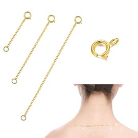 3pcs Gold Necklace Extender 14K Durable Chain Extenders, Necklace Bracelet Anklet Jewelry Extension for Women, Extension Chain for Necklaces, 3 Piece Set (1, 2, 3 Inches)