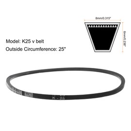 QUARKZMAN K25 Rubber Power Belt, K-Section V-Belt, 25 Inch Outer Circumference x 0.315 Inch Width x 0.236 Inch Thickness, Industrial Power Transmission Belt, Pack of 2