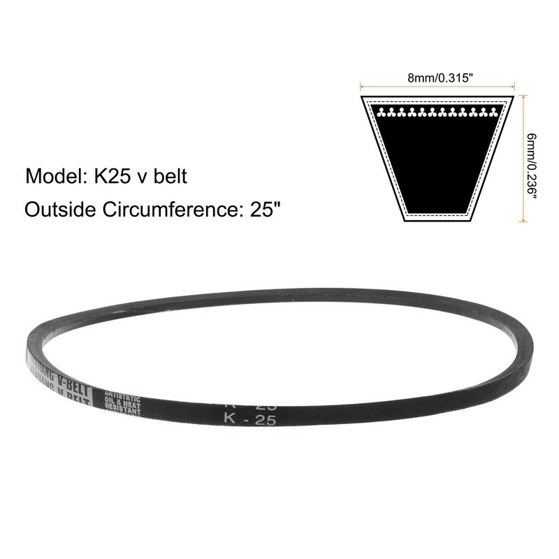 QUARKZMAN K25 Rubber Power Belt, K-Section V-Belt, 25 Inch Outer