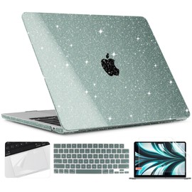 TWOLSKOO for M4 MacBook Air 13.6 inch Case 2025-2022 Release M4 A3240 M3 A3113 M2 A2681, Plastic Hard Shell & Trackpad Film & Keyboard Cover & Screen Film for MacBook Air 13.6", Star Midnight Green