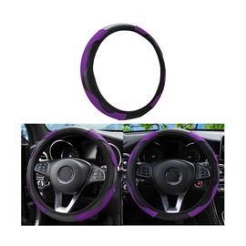 15 Inch Car Steering Wheel Cover, Carbon Fiber Microfiber Leather Elastic Stretch, Anti-Slip Breathable Steering Wheel Protector for Women Men, Car Accessories for SUV, Truck, Van (Black/Purple)