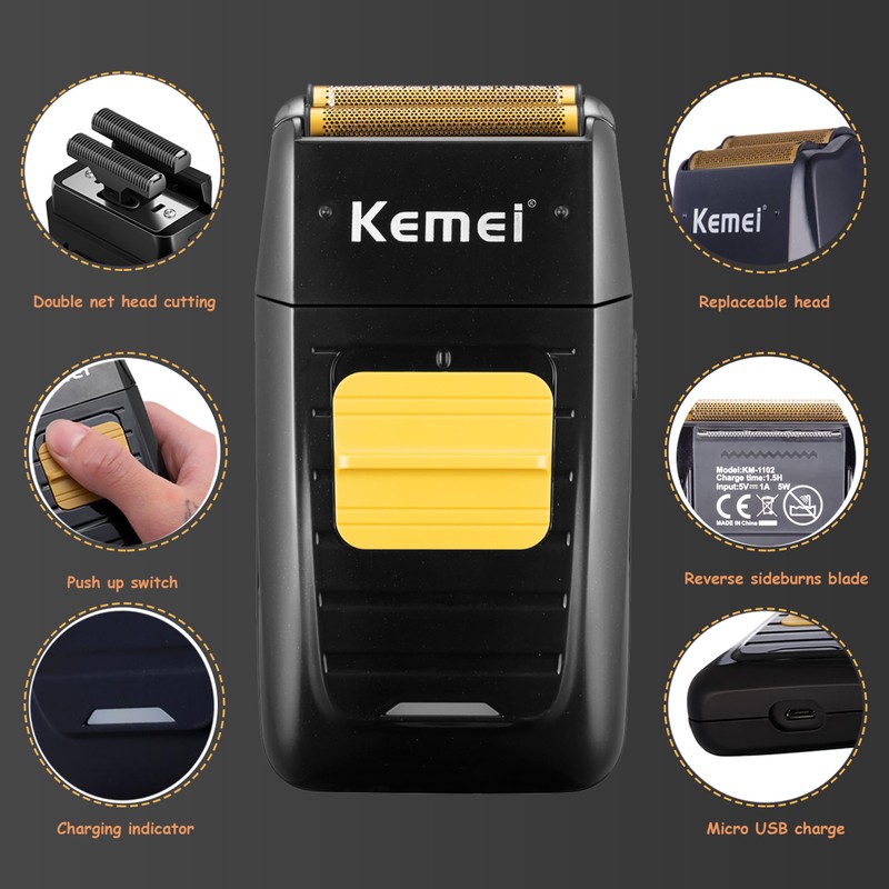 KEMEI Professional Hair Trimmer for Men Cordless, Foil Shaver with