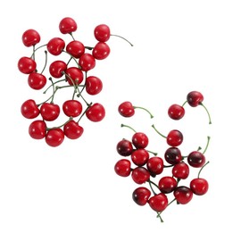 Pokinge 40pcs Red Cherries Photography Accessories Artificial Cherries Food Crafts Fruit Model, Cherries Fake Fruit Model for Home Kitchen Party Decoration