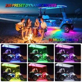 DEERMOTO 6PCS Golf Cart Underglow LED Light Strip Kit,IP65 Waterproof Neon Accent Lighting Kits, Golf Cart Canopy Lights,Glow Neon Underbody Lighting with APP and Remote Control