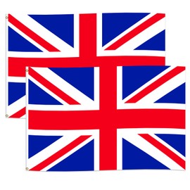 Wonlonda Union Jack Flag, 150 x 90 cm, 2pcs Great Britain British UK Flags Double-Sided with Brass Eyelets for Indoor Outdoor Display, VJ-Day Commemorative