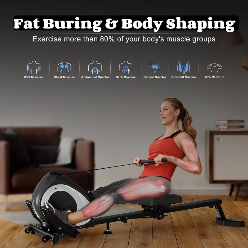NAYSAYE Magnetic Rowing Machine for Home with Adjustable 8-Speed Booster,