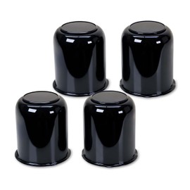 LIBRA Trailer Wheel Center Caps 4.25" Stainless Steel Black Push Through Easy Lub Style, Set 4