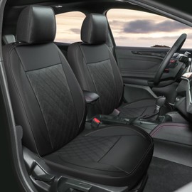 GIANT PANDA Front Car Seat Cover for Ford, Piping Leather Bucket Seat Covers Custom Fit Ford Escape Explorer Edge Mustang Bronco Sport 2-Pack (Black)