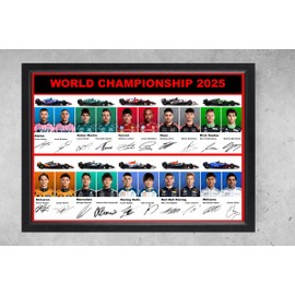 SIGNED BY THE STARS Formula One 2025 World Championship Drivers Collection, A4 Framed Print with Reproduced Autographs, Team Cars Display, 31 x 23 cm, Formula One World championship Drivers print 2025