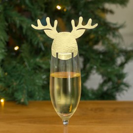 Luck and Luck 10 Gold Christmas Reindeer Drink Toppers, Festive Party Novelty Table Decoration, Christmas Party Tableware, New Years Eve Party Decoration