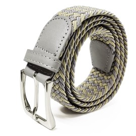 Glamexx24 Elastic Fabric Belt Stretch Belt: Unisex Braided Stretchy Belt for Men and Women, Width 3.5 cm, Length 90 cm to 120 cm, Grey, Beige, Gesamtlänge 110 cm