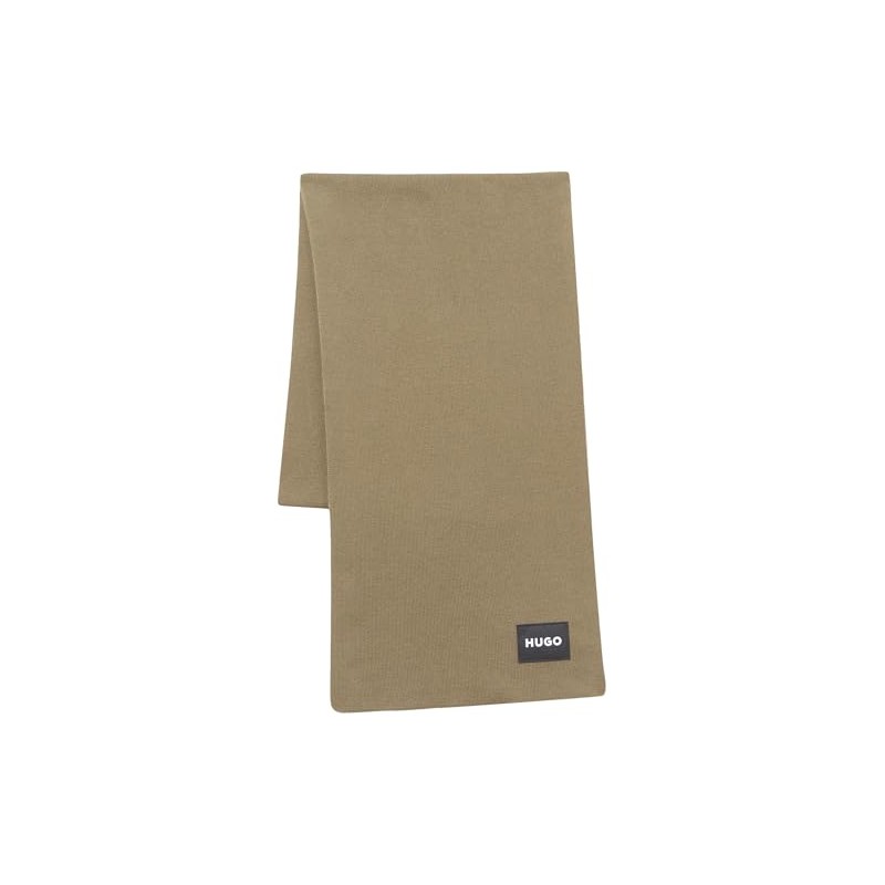 HUGO Knitted Plain Scarf with Rubberized Logo, spinach green, PCE.