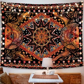 Fowocu Orange Sun and Moon Tapestry Wall Hanging, Indie Hippie Mandala Cool Wall Tapestries, Aesthetic Tapestry for Bedroom Living Room Dorm (Orange, 30'' × 40'')