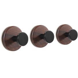 SEIUCAN Walnut Suction Cup Hooks - Waterproof No Drill Removable & Reusable Wreath Hanger Wood Wall Hooks for Bathroom Kitchen Tile Glass and Door, Unique Grain Each - 3 Pack(O)