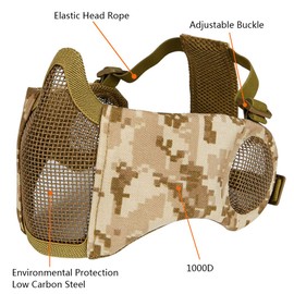 AOUTACC Airsoft Mask, Half Face Mesh Masks with Ear Protection for CS/Hunting/Paintball/Shooting (Mesh Ear, DD)