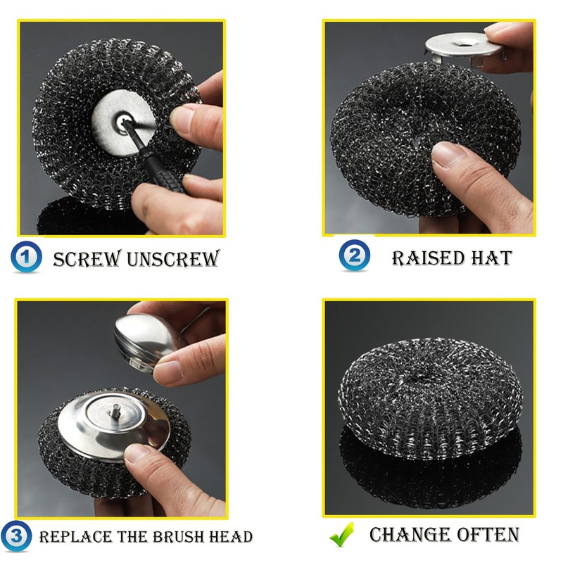 2 Pack Steel Wool Scrubber with Handle - Includes 2