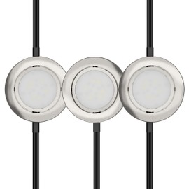 GETINLIGHT 2.75" Wide 2700K Swivel and Dimmable Wired LED Puck Lights Kit, Plug-in or Hardwired Installation, Recessed or Surface Mounted, Brushed Nickel Finish, Set of 3, IN-0107-3-SN