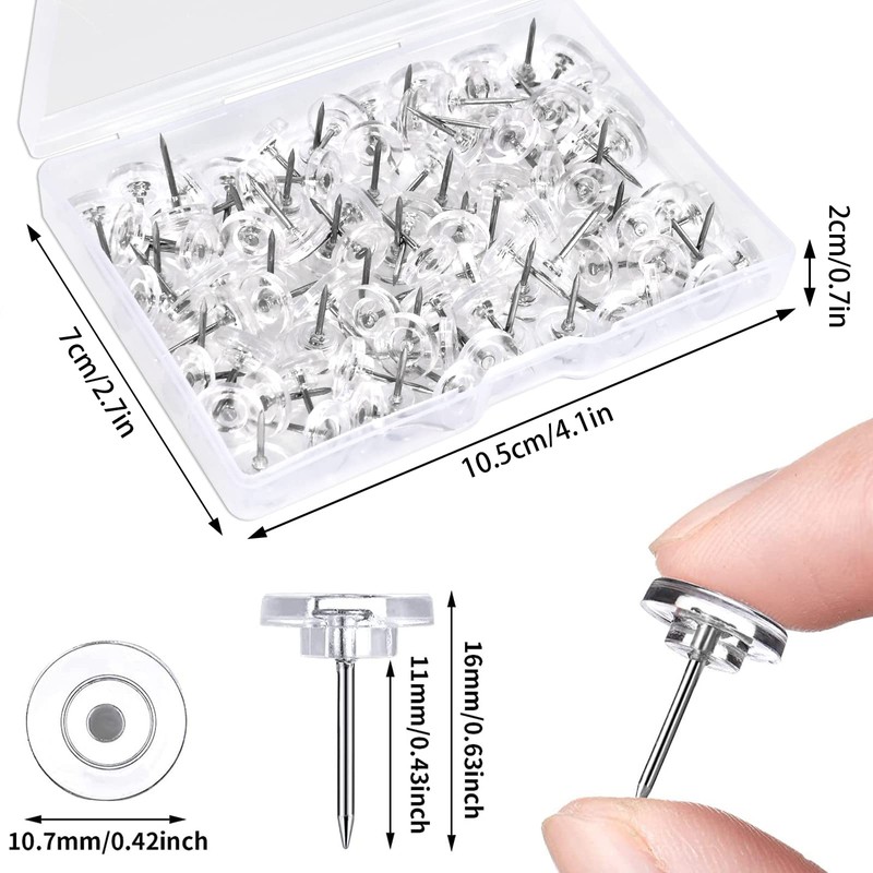 Zimoer 100 transparent drawing pins, push pins and push pins,