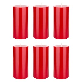 Mega Candles 6 pcs Unscented Red Round Pillar Candle, Hand Poured Premium Wax Candles 3 Inch x 6 Inch, Home Décor, Wedding Receptions, Baby Showers, Birthdays, Celebrations, Party Favors & More