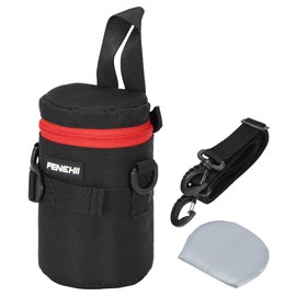 PATIKIL Lens Pouch Case, 3.3" ID x 5.9" H Shockproof Camera Lens Case Bag Thick Protective Neoprene Lens Protective Bag with Strap and Lens Pad for Nikon DSLR Camera Lens, Red/Black