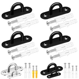 Tanstic Pack of 4 M5 1.8 Inch Stainless Steel Pad Eye Plate, Staple Ring Hook, Marine Hardware, Staple Hook Loop, Heavy Duty Ceiling Hook with Screws Anchors for Swing Suspensions (Black)