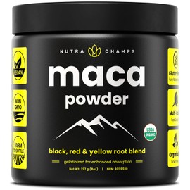 Organic Maca Powder - Peruvian Grown Maca Blend with Yellow, Black & Red Roots - Gelatinized for Superior Bioavailability - Natural, Vegan Non-GMO 8oz. Bag