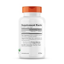 Doctors Best Fully Active Methyl B12, Methylcobalamin, Energy, Memory, & Mood Support, Non-GMO, Gluten Free, Soy Free, Vegan 180 Veggie Caps