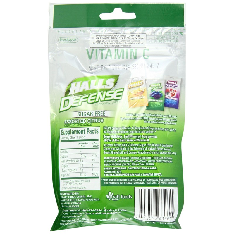 Halls Defense Sugar Free Citrus Drops, 25 ct