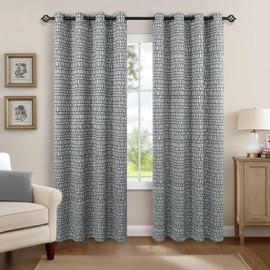 Black and White Living Room Curtains 84 Inches Long 2 Panels Set Grommet Plaid Patterned Silk Textured Dark Light Blocking Window Treatments Room Curtains Drapes for Bedroom Modern 52x84 Inch Length