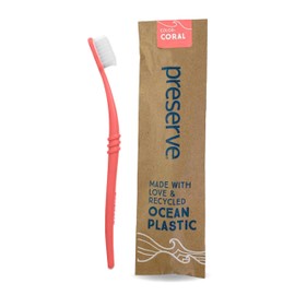 Preserve Ocean Plastic Initiative (POPI) Adult Toothbrush, Made in USA from Recycled Ocean Plastic, Coral, Soft, 1 Count