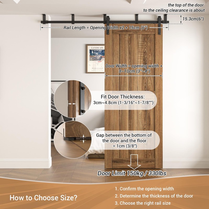 CCJH 6FT Ceiling Mount Bracket Sliding Barn Door Hardware Kit