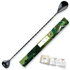 Homestia 2 in 1 Bar Muddler Spoon, Cocktail Mixing Stirrers + Fruit Smasher for Drink, 12 Inch 304 Stainless Steel Bar Spoon Spiral Long Handle Cocktail Spoon Black