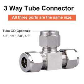 Stainless Steel Compression Tube Fittings 1/4" OD Tee T Type Connector for Pneumatic Control System