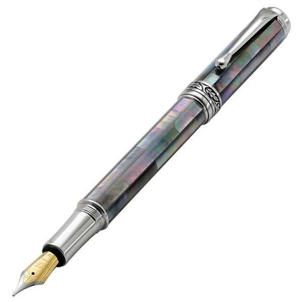 Xezo Maestro Fountain Pen, Medium Nib. Handcrafted with Black Mother