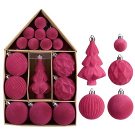 DecorbyHannah Velvet Christmas Ornaments, 24ct Hot Pink Velvet Ornaments for Christmas Tree, Shatterproof Flocked Christmas Tree Ornaments Decorations for Home, Fall, New Year, Valentines Day, Wedding