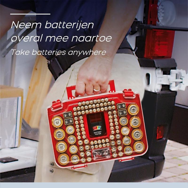 Battery Organizer Storage Case with Tester, Stores & Protects Up