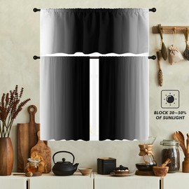 EGLGCC Black and White Kitchen Curtains Valance Set 52x18 Inch Tiers, 26x36 Inch*2 Small Mini Grey Gray Silver Ombre Gothic Goth Gradient Rod Pocket Short Cafe Window Drapes Treatment Fabric 3 Panels